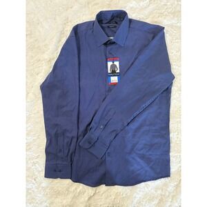 Nautica Mens Slim Fit Dress Shirt Blue Micro Check Stretch 15-15.5 32/33 NEW